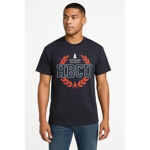 Mitchell Ness TShirt Mens Large Navy‎ Blue Casual Graphic Print Howard HBCU